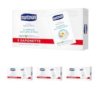 Mantovani - Sapone Neutro Solido, di Origine Vegetale con Latte di Riso, Dermatologicamente Testato, 3 x 90gr (Confezione da 4)