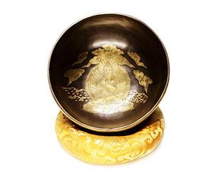 Mantra Buddha Pattern Tibetan Singing Bowl Yoga Meditation Bowls Set with Dual Surface Mallet And Silk Cushion Promotes