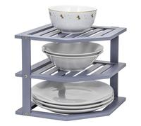 MantraRaj Scaffale angolare a 3 ripiani in bambù, per cucina, armadio, mensola, salvaspazio, organizer per piatti angolari, organizer per casa, soggiorno, bagno, grigio