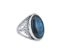 mantraroma Anello da donna in argento 925 con pietra preziosa labradorite blu insolita e giocosa