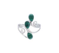 mantraroma Anello da donna in argento 925 con pietra preziosa malachite verde insolita e giocosa