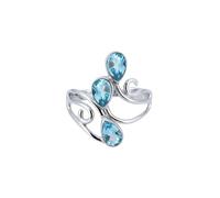 mantraroma Anello in argento 925 da donna con topazio blu, pietra preziosa blu insolita e giocosa