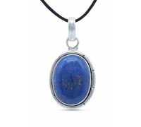 mantraroma Collana con ciondolo in argento 925 con pietra blu lapislazzuli, collana con ciondolo in argento sterling da donna, regalo