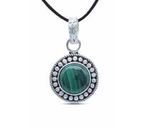 mantraroma Collana con ciondolo in argento 925 con pietra preziosa a strisce verdi in malachite, collana con ciondolo in argento sterling da donna, regalo