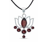 mantraroma Collana con ciondolo in argento 925, pietra preziosa rossa granata, collana con ciondolo in argento sterling da donna, regalo