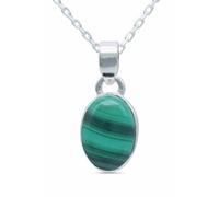 mantraroma Collana da donna in argento sterling 925 con ciondolo in vera catena in argento con pietra preziosa verde malachite