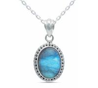 mantraroma Collana da donna in argento sterling 925 con ciondolo in vera pietra labradorite e catena in argento