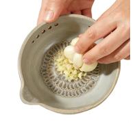Manual Garlic Press - Handheld Ginger Mincer, Ceramic Style Tool, Vegetable Grinding Dish with Integrated Scraper, Multipurpose Kitchen Shredder, Garlic Crushing Bowl