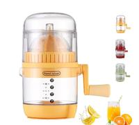 Manual Hand Crank Juicer - Portable Orange Squeezer Manual, 400ml Hand-Cranked Orange Lemon Squeezer, with Calibrated Container, Suitable for all kinds of fruits (Yellow)