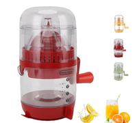 Manual Hand Crank Juicer - Portable Orange Squeezer Manual, 400ml Hand-Cranked Orange Lemon Squeezer, with Calibrated Container, Suitable for all kinds of fruits (Red)