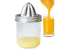 Manual Juicer Stainless Steel - 16x8.5cm Lemon Squeezer | Citrus Juicer Lid with Glass Jar | Portable Fruit Reamer for Orange Lime Juice | Home Kitchen Outdoor Picnic Party Drink Tool