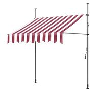 Manual Retractable Awning, NO Drilling Patio Door Window Awnings Outdoor Sunshade Shelter Angle & Height Adjustable for Backyard, Garden, Balcony(Red+White,200x120cm/6.6x4ft)