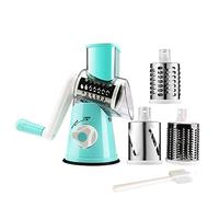 Manual Rotary Cheese Grater Round Vegetable Potato Carrot Mandoline Slicer Nuts Grinder with Cleaning Brush for Kitchen(blue)