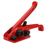 Manual Tape Strapping Tensioner, Heavy Duty Steel Binding Tool for 16~19mm PET PP Tape, Integrated Cutter with Lubrication Roller and Deep Gears, Red Packaging Tool for Logistics W