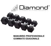 Manubrio esagonale gommato professionale Diamond da 1 a 50 kg ghisa palestre