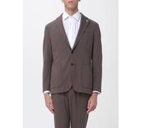 MANUEL RITZ Blazer monopetto in tessuto tecnico con tasche a toppa 60 Marrone