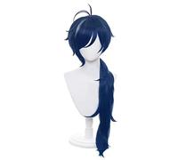 MANUKS Parrucca Anime Cosplay per Kaeya Alberch Parrucca,Long Blue Ponytail Parrucca Capelli Sintetici,Halloween Costume Cosplay,per Festa Carnevale Natale
