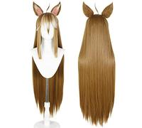 MANUKS Parrucca Anime Cosplay per Miss Hina Parrucca,with Ears Brown Mix White Long Parrucca Capelli Sintetici,Halloween Costume Cosplay,per Festa Carnevale Natale