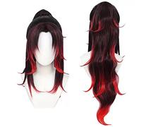 MANUKS Parrucca Anime Cosplay per Tsugikuni Yoriichi Parrucca,Black And Red Long Parrucca Capelli Sintetici,Halloween Costume Cosplay,per Festa Carnevale Natale