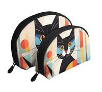 Many Horses - Set di 2 trousse da viaggio con cerniera, per cosmetici, Gatto di arte moderna di metà secolo, Taglia unica