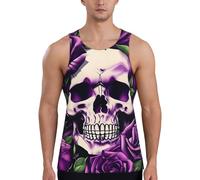 Many Purple Rose Skull Print - Gilet da allenamento da uomo, ad asciugatura rapida, traspirante, da palestra, spiaggia, sport, abbigliamento casual quotidiano, Nero , L