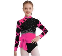 Manyakai Body Danza Classica Bambine Maniche Lunghe Body Ginnastica Con Strass E Luccichio Danza Con Colletto Mandorla Ginnastica Con Bottoni Nodi Cinesi Sportivo Rosa scuro 9-10 anni