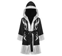 Manyakai Costume Boxeo Bambini Abito Con Cappuccio E Maniche Lunghe Mantello Boxeo Con Patchwork Metallico E Cintura Sportswear Nero Argento 15-16 anni