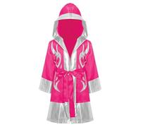 Manyakai Costume Boxeo Bambini Abito Con Cappuccio E Maniche Lunghe Mantello Boxeo Con Patchwork Metallico E Cintura Sportswear Argento rosa caldo 15-16 anni