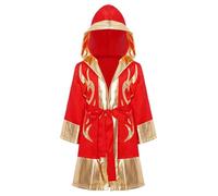 Manyakai Costume Boxeo Bambini Abito Con Cappuccio E Maniche Lunghe Mantello Boxeo Con Patchwork Metallico E Cintura Sportswear Oro rosso 15-16 anni