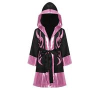 Manyakai Costume Boxeo Bambini Abito Con Cappuccio E Maniche Lunghe Mantello Boxeo Con Patchwork Metallico E Cintura Sportswear Nero Rosa 15-16 anni