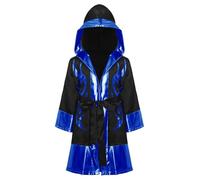 Manyakai Costume Boxeo Bambini Abito Con Cappuccio E Maniche Lunghe Mantello Boxeo Con Patchwork Metallico E Cintura Sportswear Nero Blu 5-6 anni