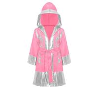 Manyakai Costume Boxeo Bambini Abito Con Cappuccio E Maniche Lunghe Mantello Boxeo Con Patchwork Metallico E Cintura Sportswear Argento rosa 15-16 anni