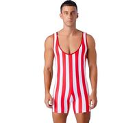 Manyakai Costume Maschile Muscolare Uomo Bodysuit Strisce Camicia Sottana Senza Maniche Camicia Sotto Le Spalle Leotard Unito Indumenti Intime Sportive Costumes Rosso e bianco XL