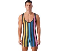 Manyakai Costume Maschile Muscolare Uomo Bodysuit Strisce Camicia Sottana Senza Maniche Camicia Sotto Le Spalle Leotard Unito Indumenti Intime Sportive Costumes Arcobaleno S