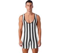 Manyakai Costume Maschile Muscolare Uomo Bodysuit Strisce Camicia Sottana Senza Maniche Camicia Sotto Le Spalle Leotard Unito Indumenti Intime Sportive Costumes Nero XXL