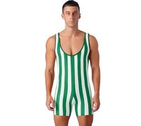 Manyakai Costume Maschile Muscolare Uomo Bodysuit Strisce Camicia Sottana Senza Maniche Camicia Sotto Le Spalle Leotard Unito Indumenti Intime Sportive Costumes Verde XXL