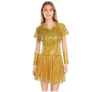 Manyakai Donna Roba da Danza Moderna Jazz con Scintille Costume con Pomponi Bambina Abito per Performance Giallo XL