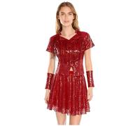 Manyakai Donna Roba da Danza Moderna Jazz con Scintille Costume con Pomponi Bambina Abito per Performance Rosso XL