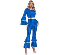 Manyakai Donne Travestimento Discoteca Anni 70 80 Metallico Combinazione Pantaloni Ha Gambe Elefante Abito Halloween Festa Carnevale S-3xl Blu reale L