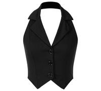 Manyakai Gilet Tailleur Senza Maniche Donna Collo A V Schiena Nuda Top con Collo A Trapunta Gilet da Abito Sxxl Nero S