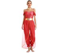 Manyakai Travestimento Principessa Arabo Donne Vestito Combinazione Abito Ballare Di Gonfiarsi Orientale Carnevale Halloween S-4xl Rosso L