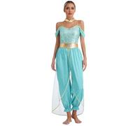 Manyakai Travestimento Principessa Arabo Donne Vestito Combinazione Abito Ballare Di Gonfiarsi Orientale Carnevale Halloween S-4xl Turchese L