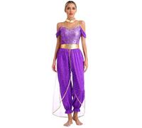 Manyakai Travestimento Principessa Arabo Donne Vestito Combinazione Abito Ballare Di Gonfiarsi Orientale Carnevale Halloween S-4xl Viola L