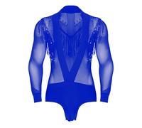 Manyakai Uomo Body Danza Latina Strass Collo A V Costume Da Ballo Sala Salsa Tango Samba Rumba Combinazione Pattinaggio Artistico Ginnastica Abbigliamento Da Danza Sxxl Blu M