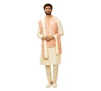 Manyavar Self Design Kurta - Set pigiama da uomo, rosso corallo, L