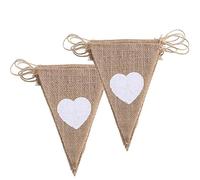ManYee Ghirlanda di bandiere per matrimonio in tela di iuta rustica bunting bandiera triangolare motivo cuore bianco per festa di matrimonio decorazioni di compleanno (2 pezzi)