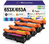 ManyJets Set di 4 cartucce toner 653X 653A, ad alta resa, compatibili per stampanti 653X, CF320X, CF321A, CF322A, 653A, ricambio per stampanti HP Color LaserJet Enterprise Flow MFP M680z M680dn M680f
