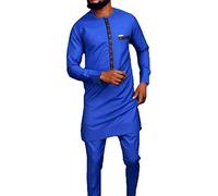 MANYMANY Abito da Uomo a 2 Pezzi Abito da Uomo Africano Abito Tradizionale Camicia a Maniche Lunghe e Pantaloni tribali Abito da Uomo Ankara Set di Abbigliamento