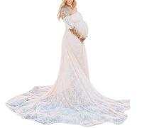 MANYMANY Abito Premaman per Fotografia Abito Lungo in Chiffon con Spalle Scoperte in Tinta Unita Elegante Abito Lungo per la Festa di Matrimonio