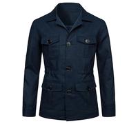 MANYMANY Blazer Safari da Uomo Giacca Safari in Lino a Maniche Lunghe Capispalla Leggero Safari Slim Fit da Uomo